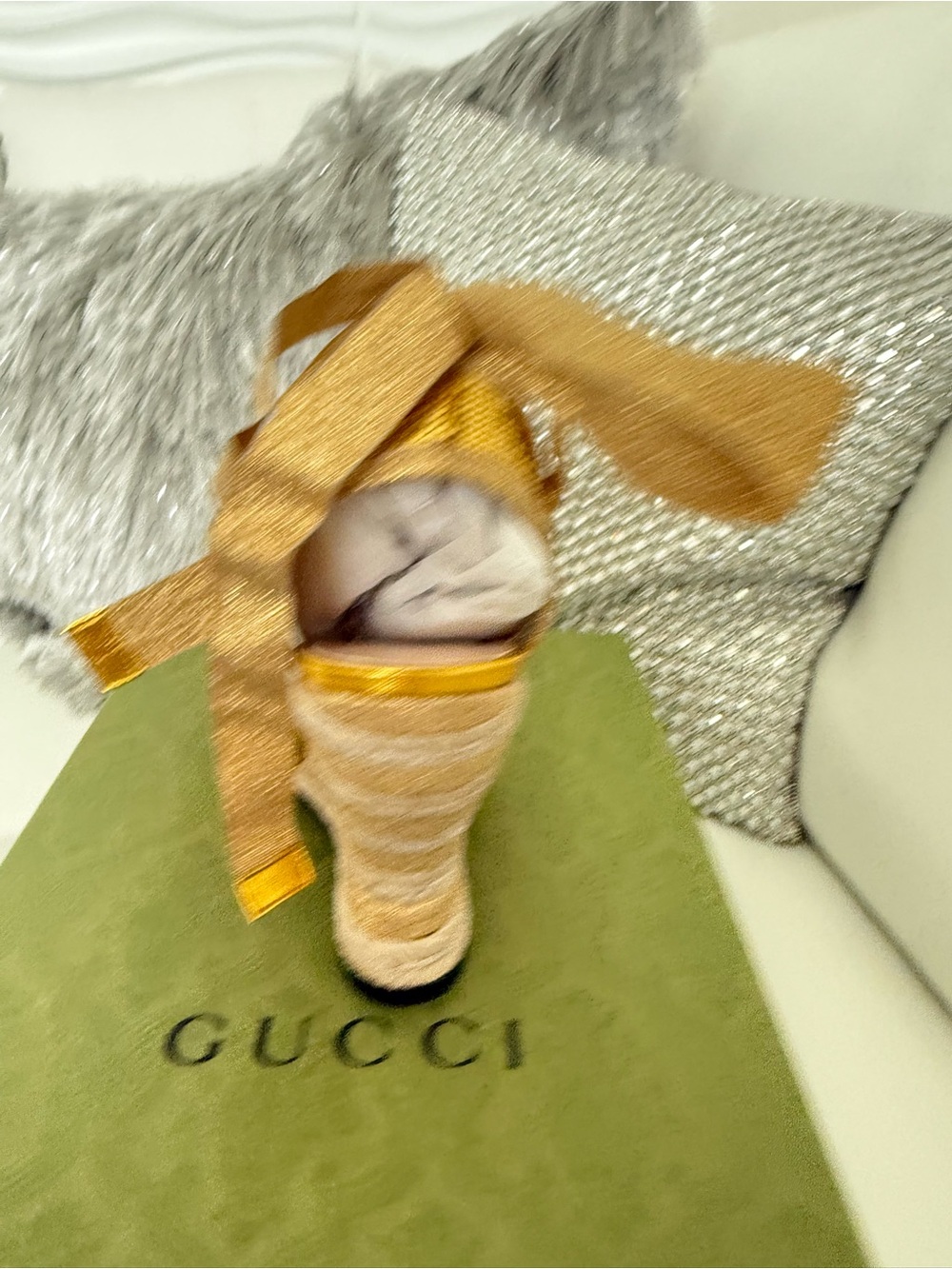 Gucci Gold Sequin Espadrille Wedge Sandals with Ankle Wrap - Picture 6 of 11